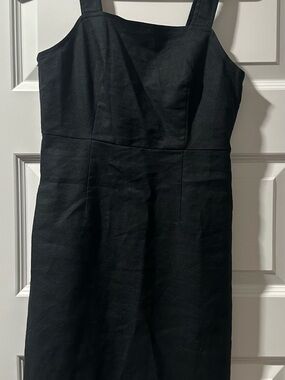 J. Crew Black Square-Neck Linen Blend Sheath Dress
